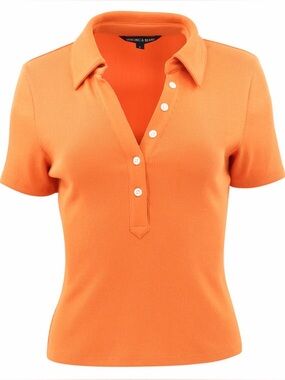 Veronica Beard Orange Kearney Short-Sleeve Rib Polo Women’s Large preppy